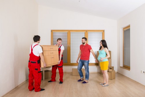 Office furniture and equipment prepared for a commercial move in Ilford